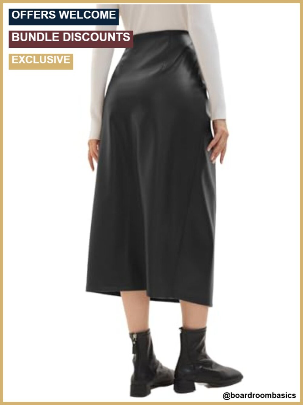 Faux Leather Bodycon High Waisted Midi Pencil Skirt with Slit Work Fall Winter - Picture 4 of 6